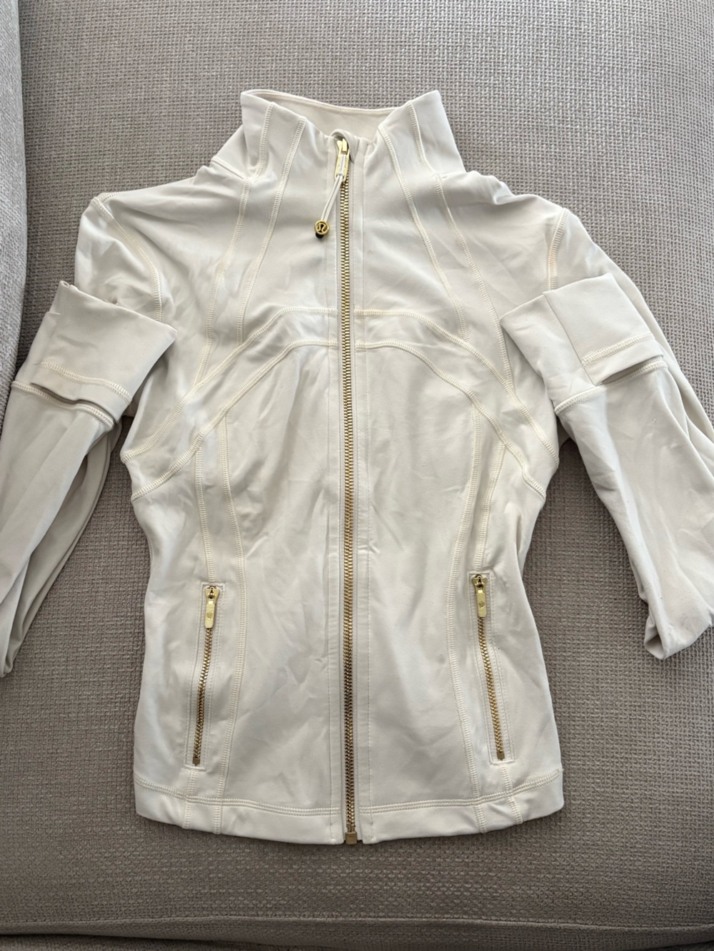 White Zip-Front Jacket with Gold Hardware